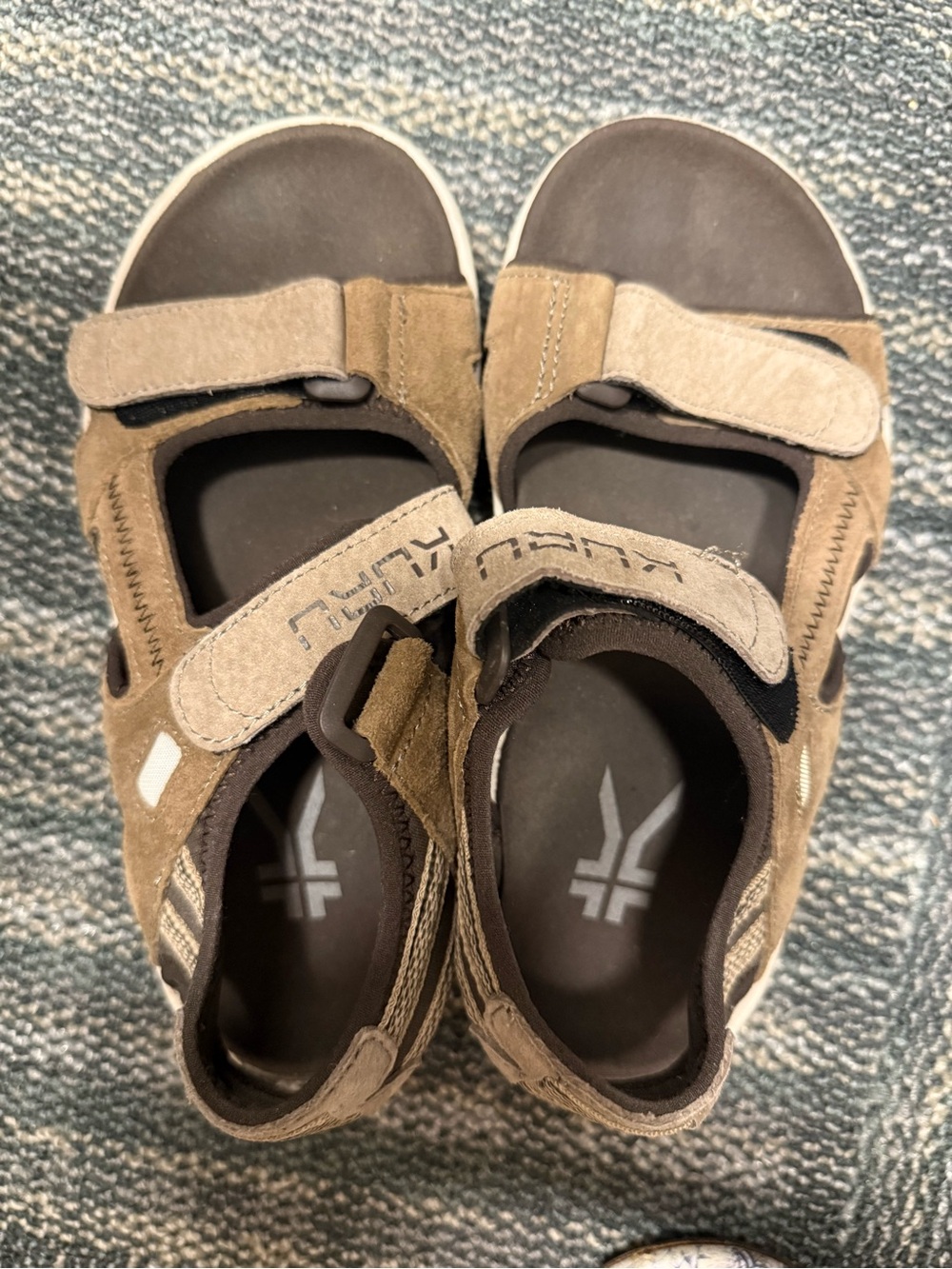 KURU Brown and Tan Suede Adjustable Strap Sandals